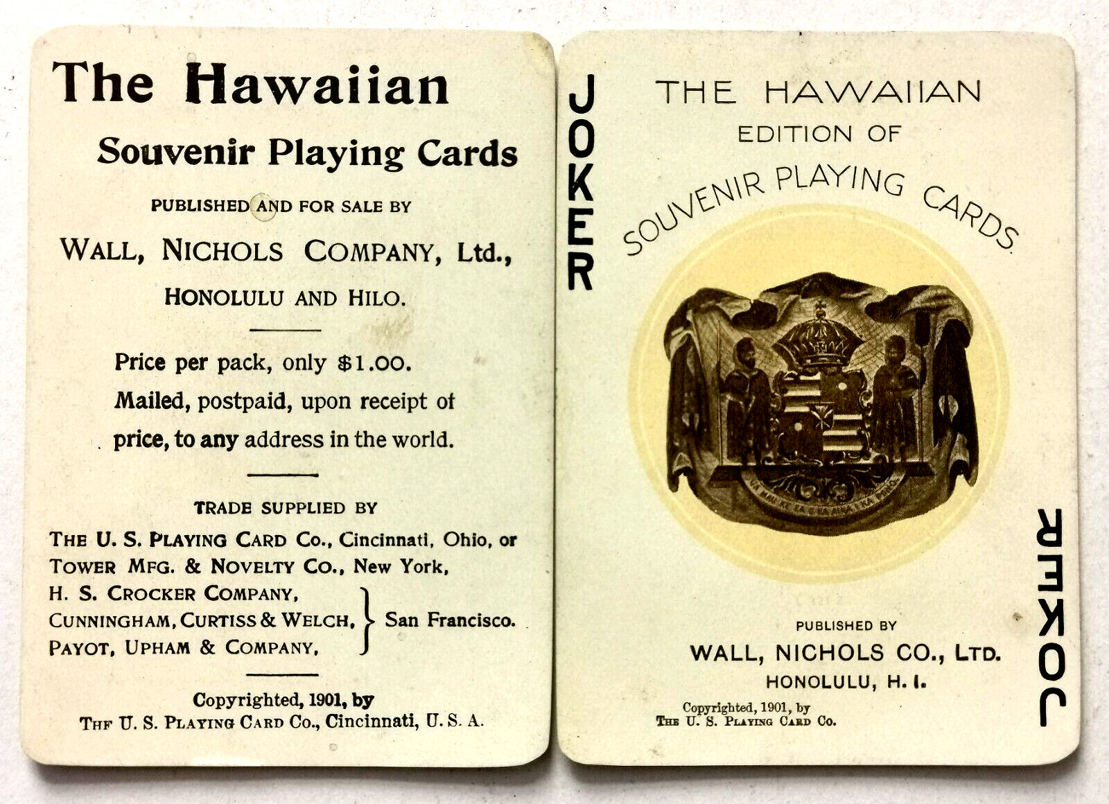 ANTIQUE PLAYING CARDS WALL NICHOLS HAWAIIAN 1901 WIDE 52 & 1J & H UK FREE POST