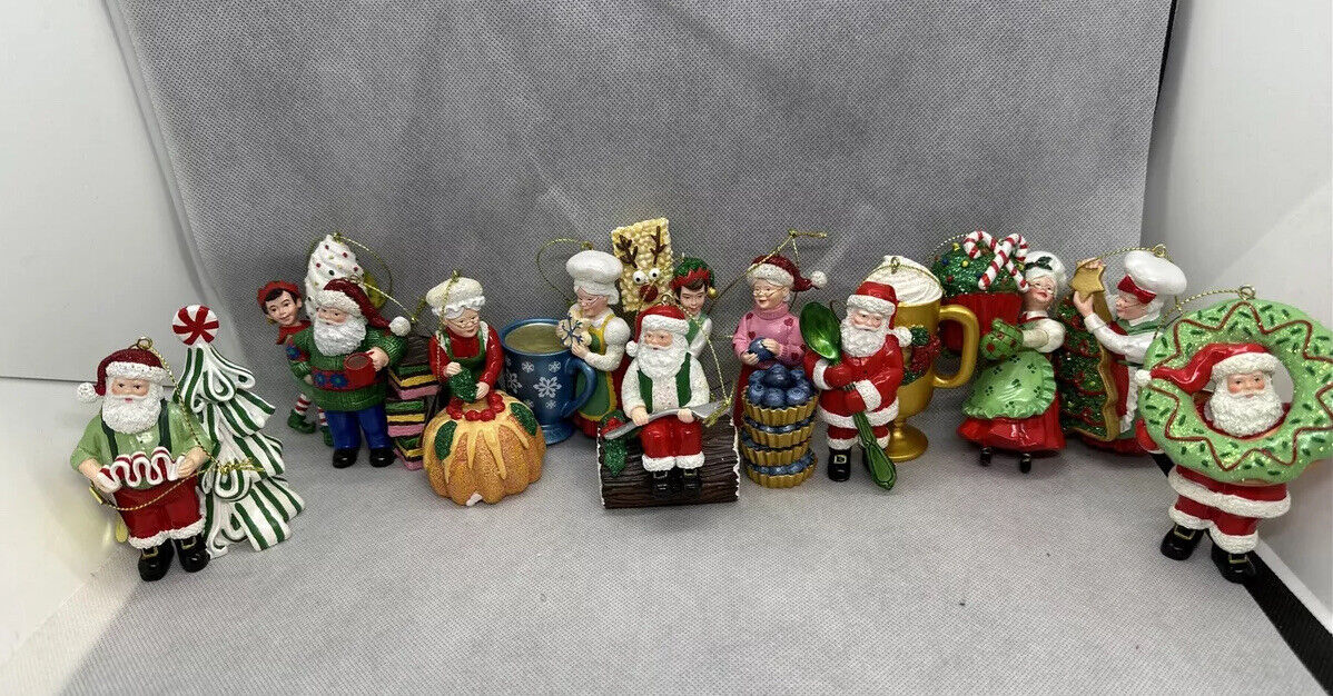 The Danbury Mint Santa\'s Kitchen Christmas Porcelain Ornaments Set Lot Of 12