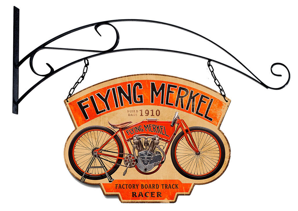 Vintage Style Metal Sign Double Sided Flying Merkel 17 x 13