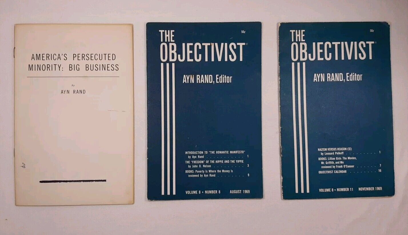 LOT OF 3 RARE ORIGINAL  Ayn Rand 1962 & 1969 Objectivist Pamphlets