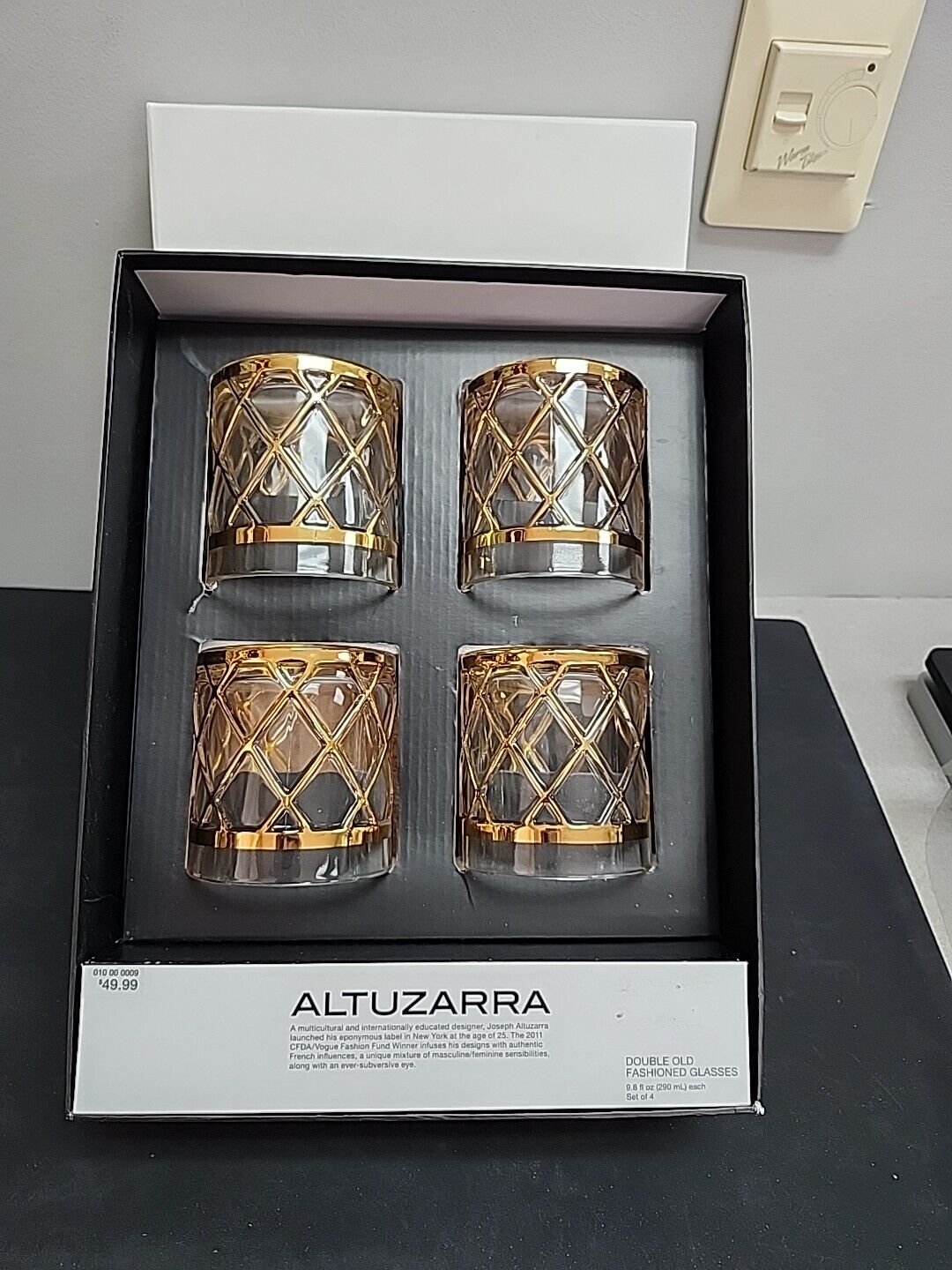 4 Altuzarra Double Old Fashioned Glasses Lattice Design -OPEN BOX
