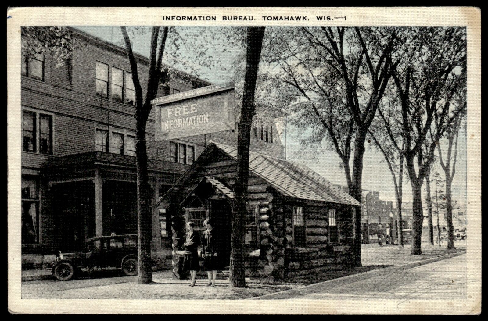 1930 Postcard Tomahawk Wisconsin WI Information Bureau Street Scene Postcard #1