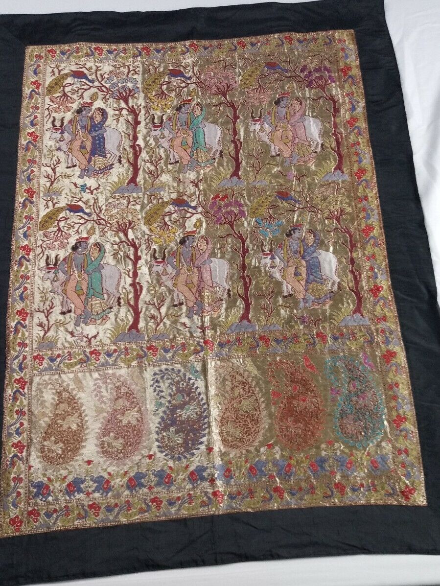 Vintage Tapestry Wall Hanging Large Panel Ornate Raw Silk Lined 34\