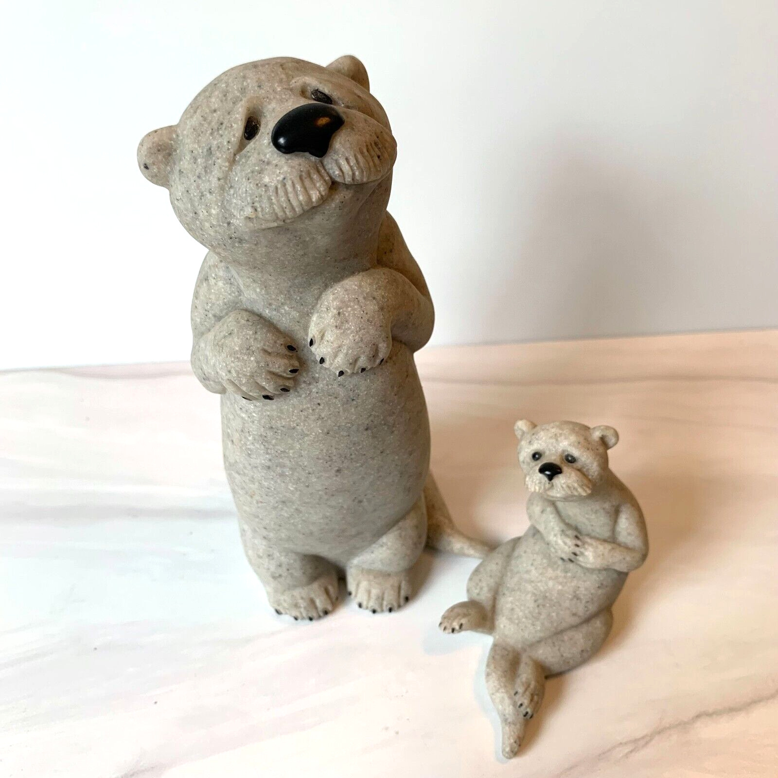 Quarry Critters Otters Set of 2 Standing and Sitting Stone Carvings Oscar Oprah