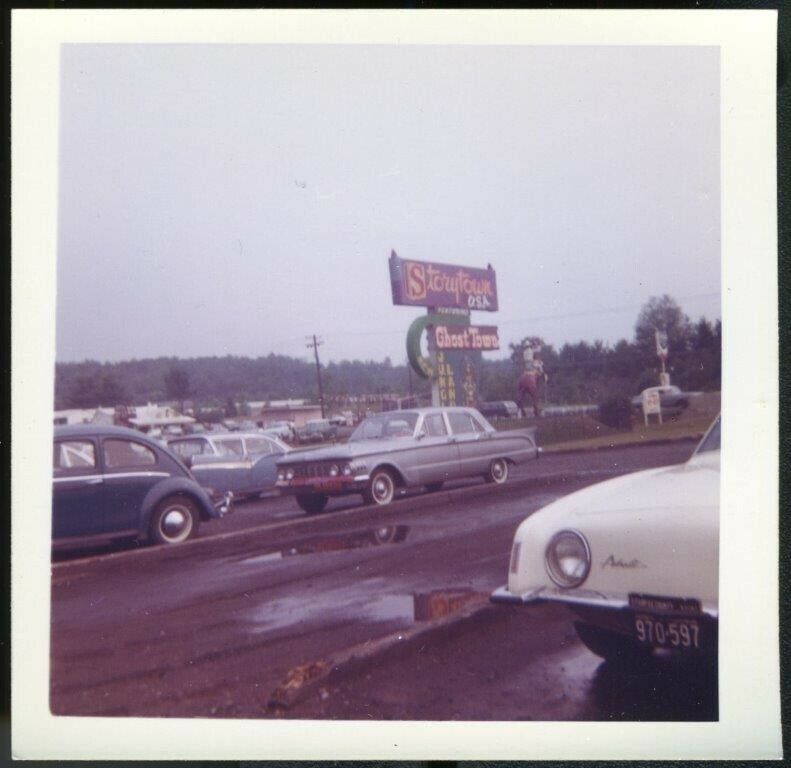 Real 1960s photo Storytown USA Lake George NY  Studebaker Avanti  Mercury Comet 