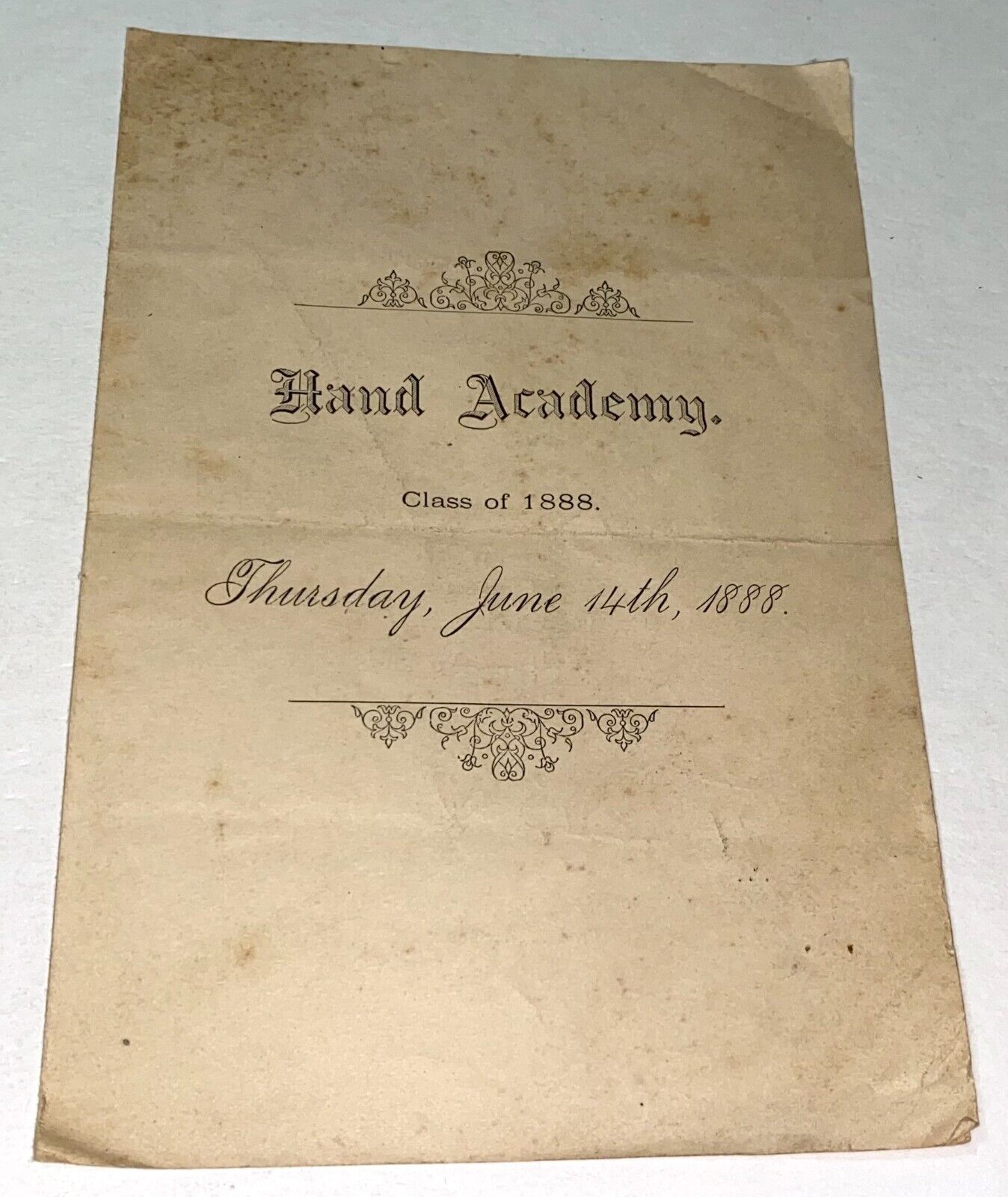 Rare Antique Victorian American Hand Academy Program Madison, Connecticut 1888