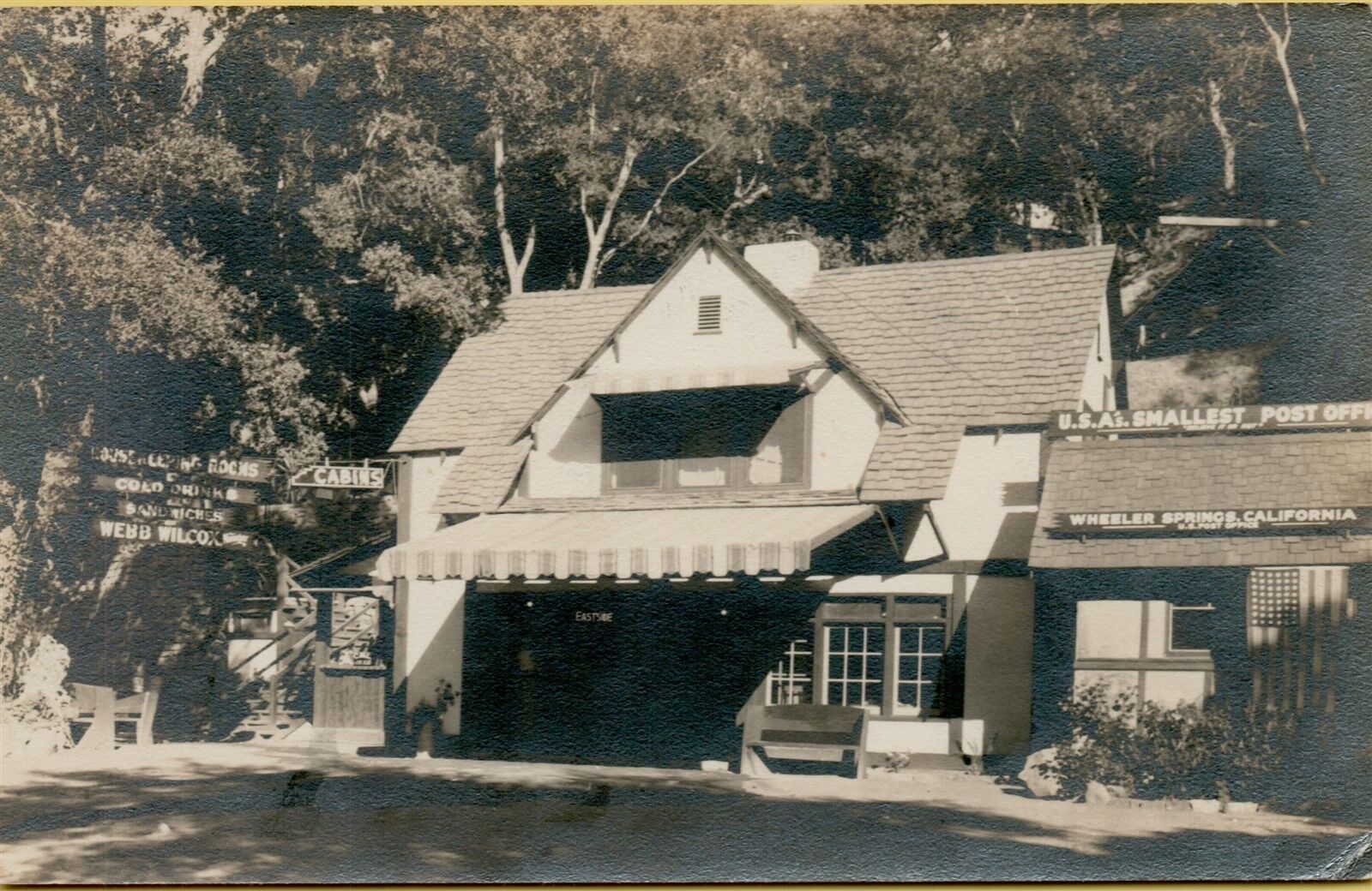 1944 Cabins & Post Office Wheeler Springs California CA RPPC Photo Postcard A27