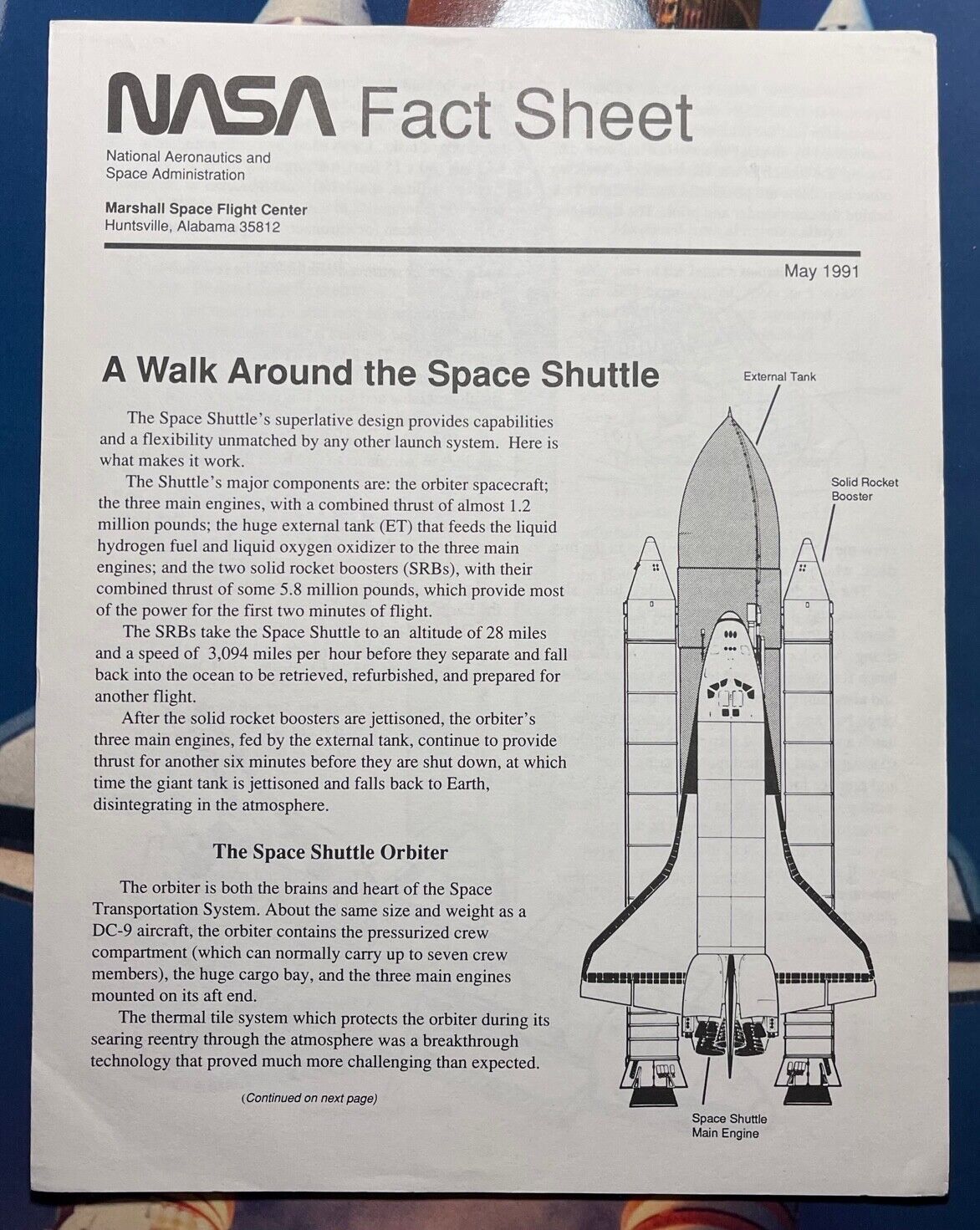 A WALK AROUND THE SPACE SHUTTLE 1991 NASA FACT SHEET