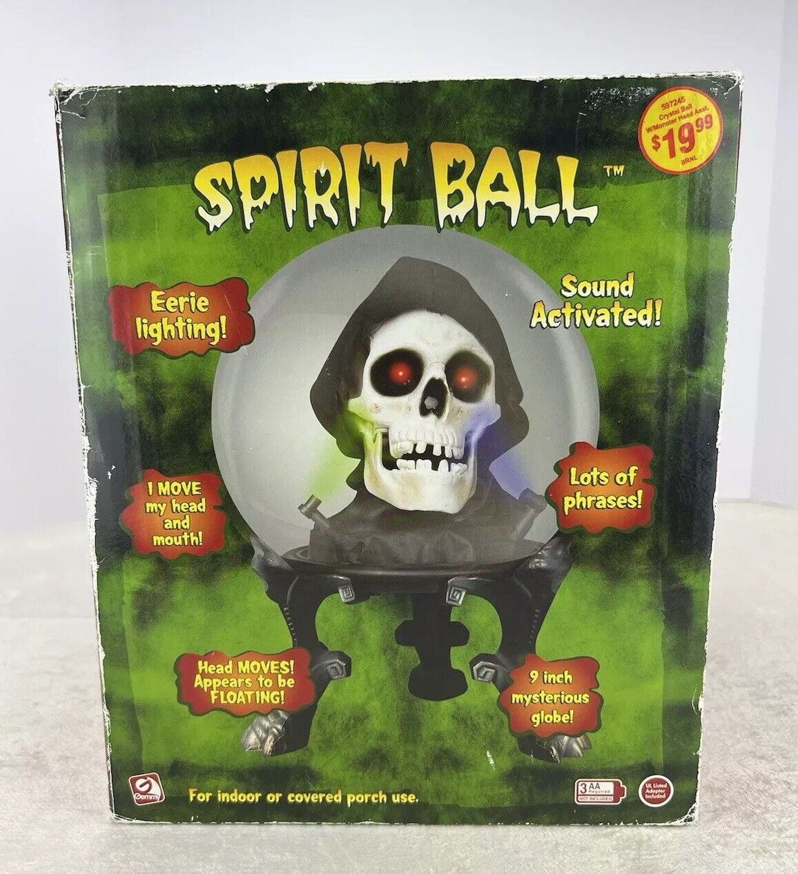 Gemmy Animated Skeleton Spirit Ball Light Up Talking Head Halloween Decoration