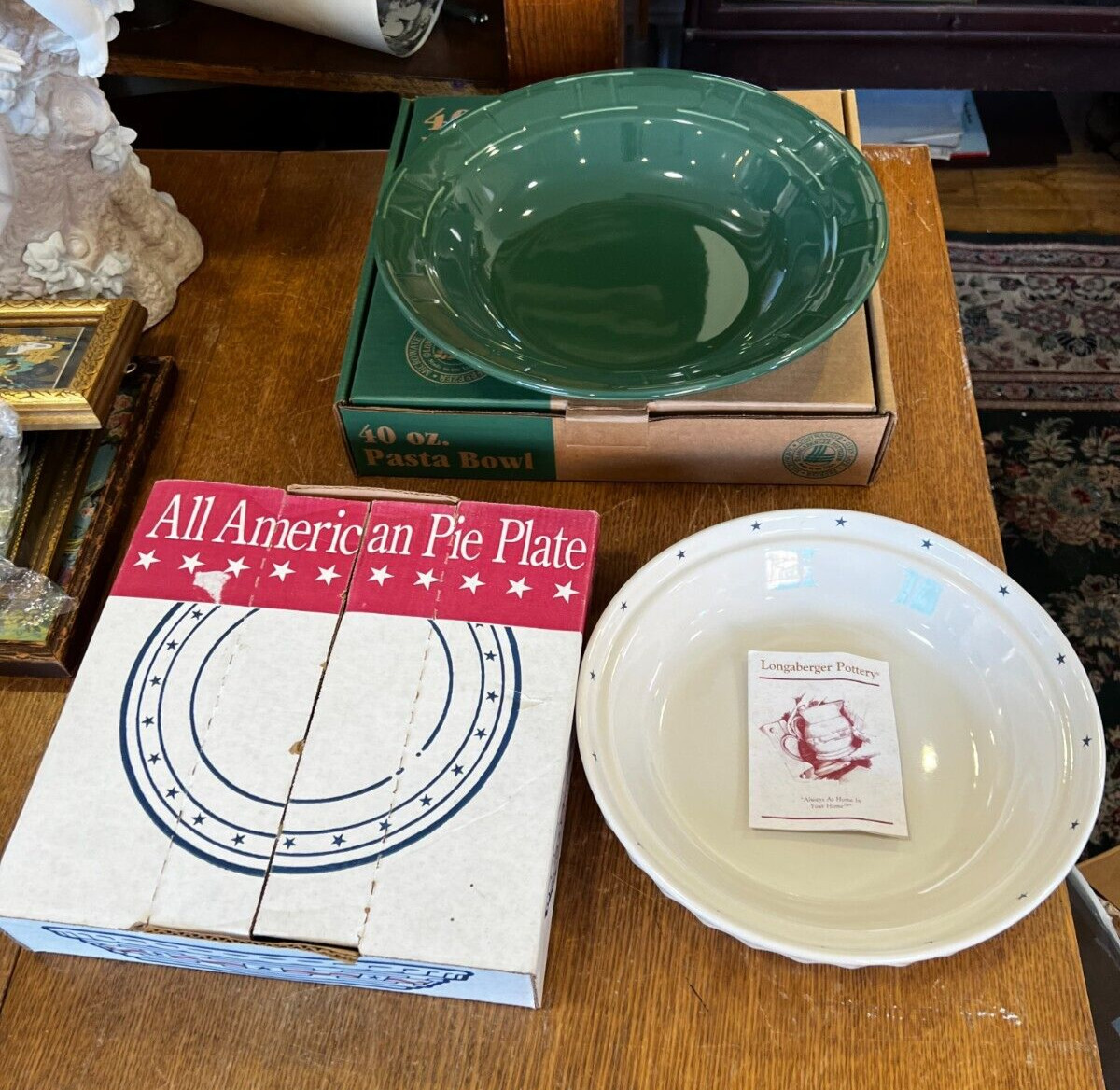 Lot of 2 Longaberger Pottery Pieces _ All American Pie Plate & 40oz. Pasta Bowl