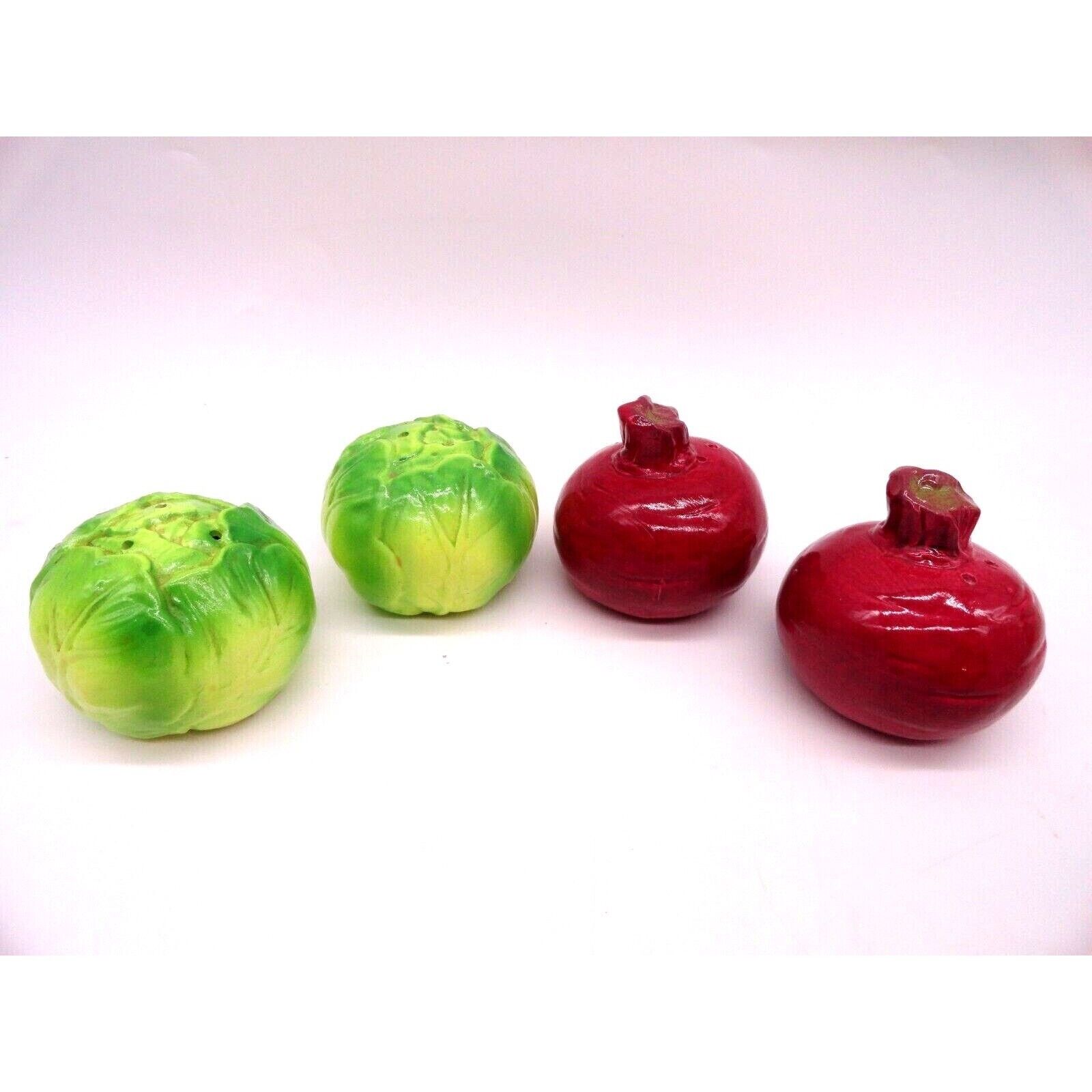 Vintage mid 1970's Enesco Heads of Cabbage/Beets Salt and Pepper Shakers