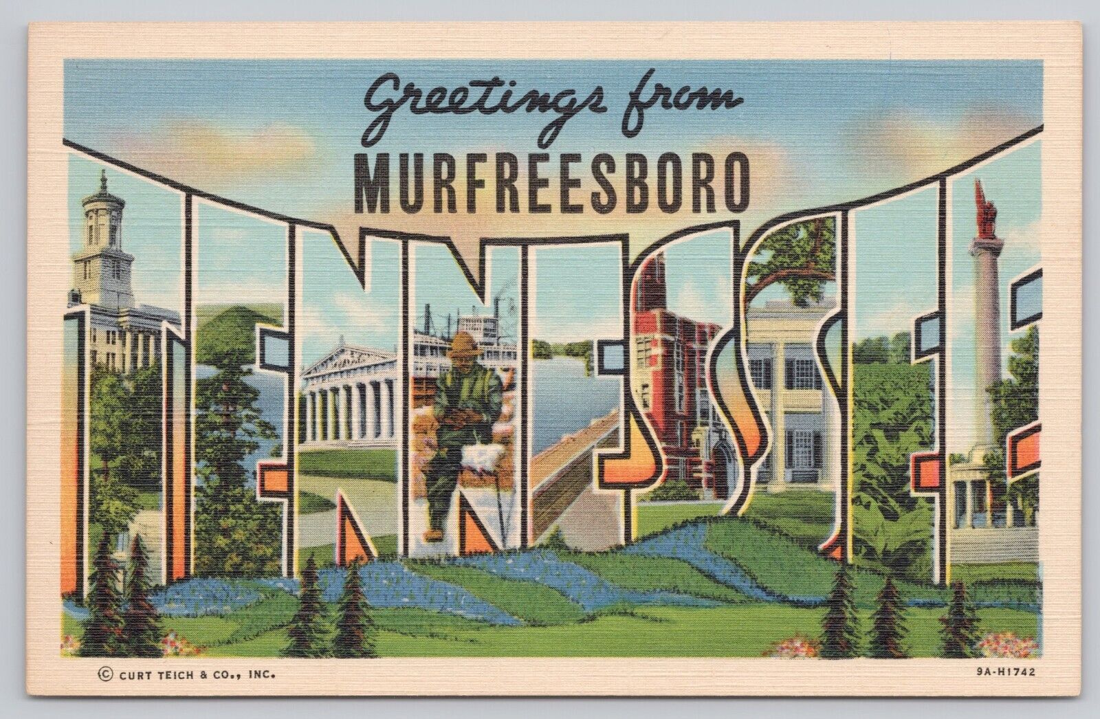 Murfeesboro Tennessee, Large Letter Greetings RARE HTF SCARCE, Vintage Postcard