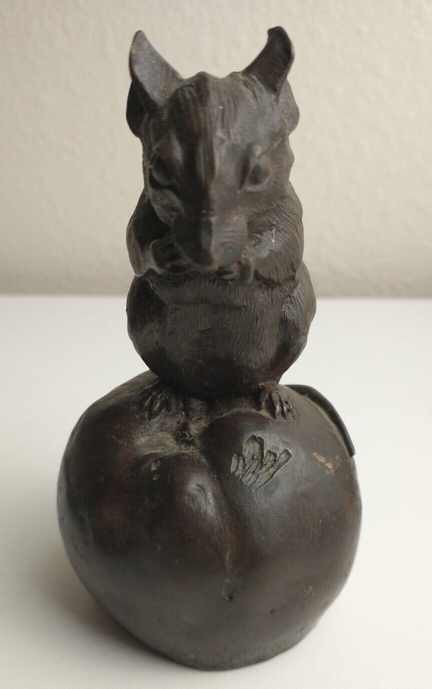 Vintage Mouse Sitting on an Apple Heredities Signed Cold Cast Bronze 1974
