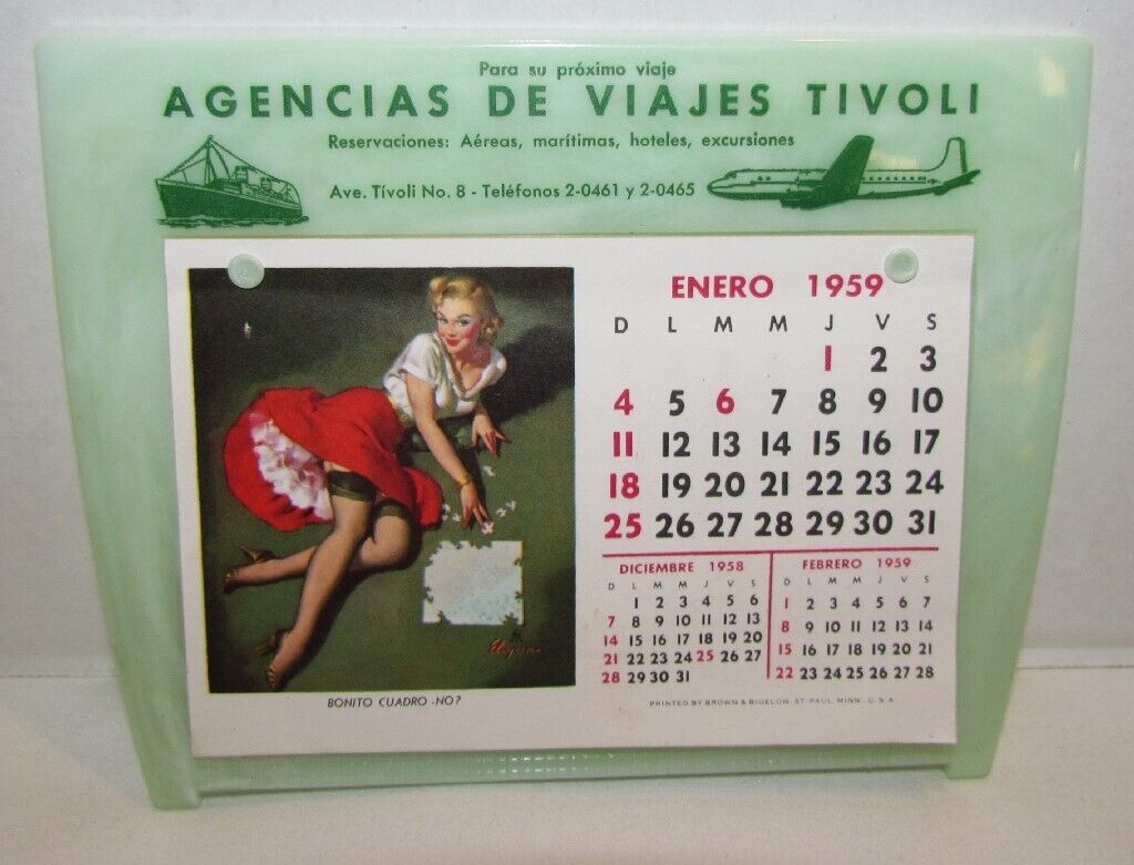 1959 Elvgren Pin Up Spanish Advertising Desk Calendar, Brown & Bigelow