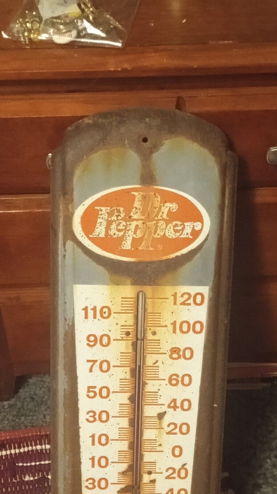 1970s Vintage Dr Pepper Be A Pepper Thermometer Metal Soda Pop RARE Patina WORKS