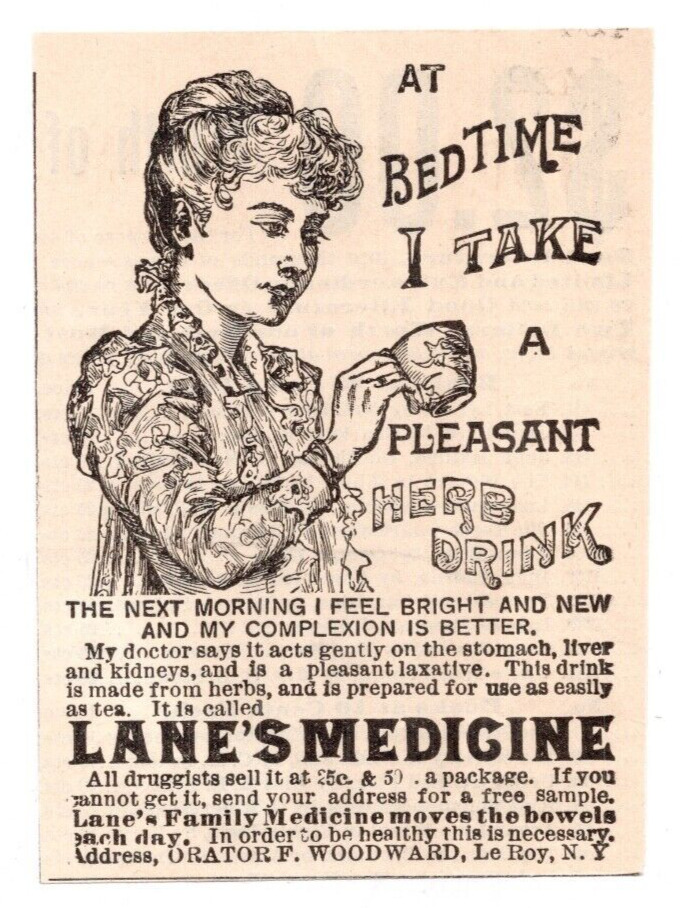 c1880s Lanes Medicine Herbal Sleepy Drink Quack Le Roy New York Antique Print Ad
