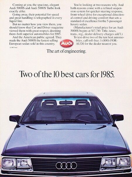 1985 Audi 5000 5000S Turbo 10-Best Original Advertisement Print Art Car Ad D04