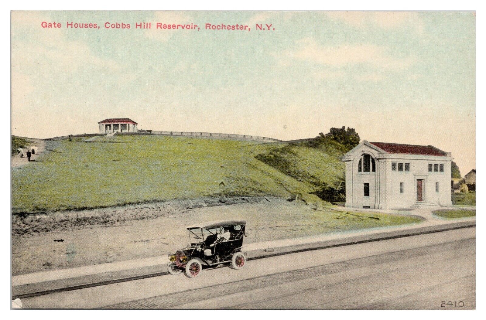 Gate Houses Cobbs Hill Reservoir Rochester NY Vintage Postcard c1913 Old Car Unp