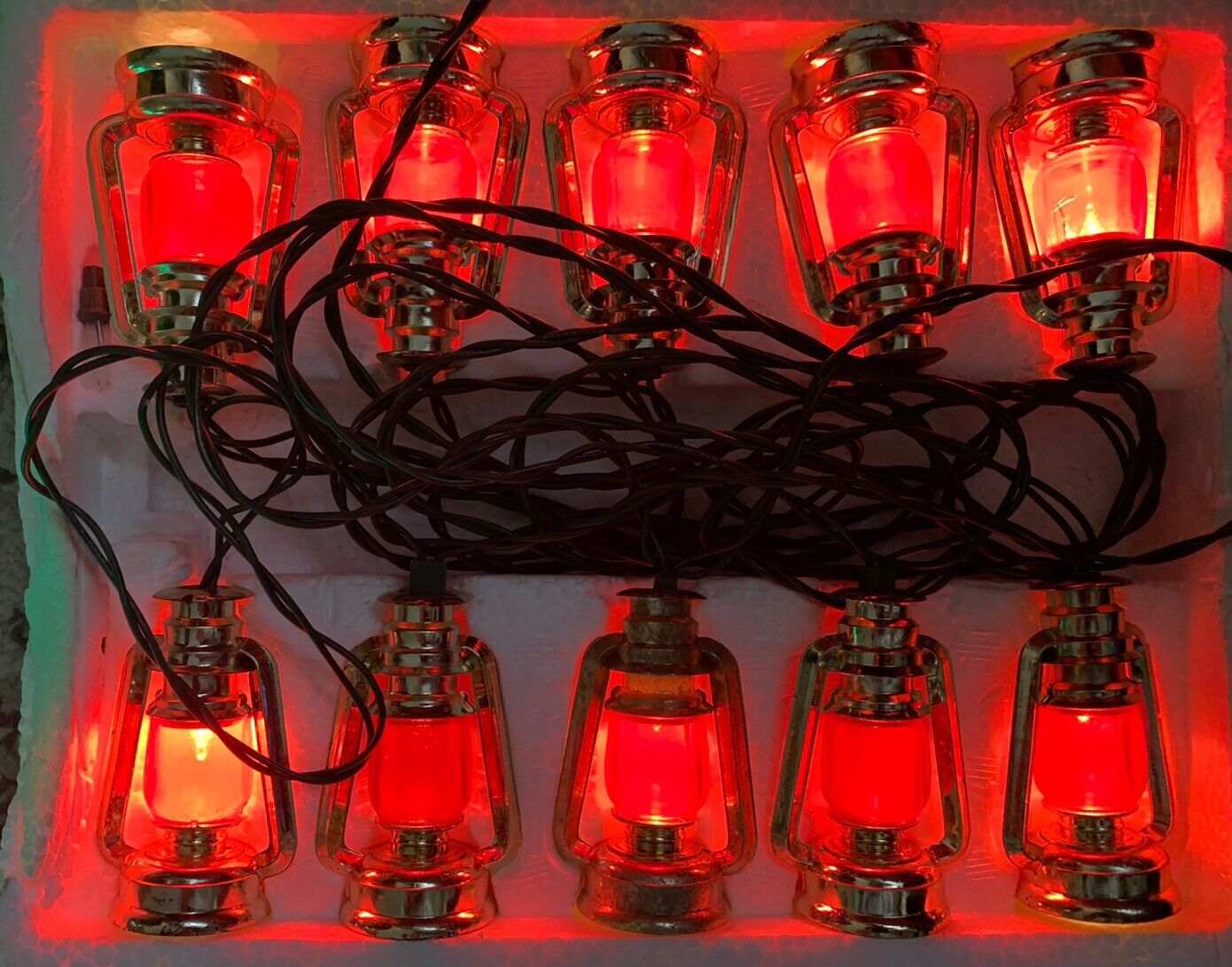Vintage Kurt S Adler Santas World String Lights  Red  Lanterns In Box Christmas