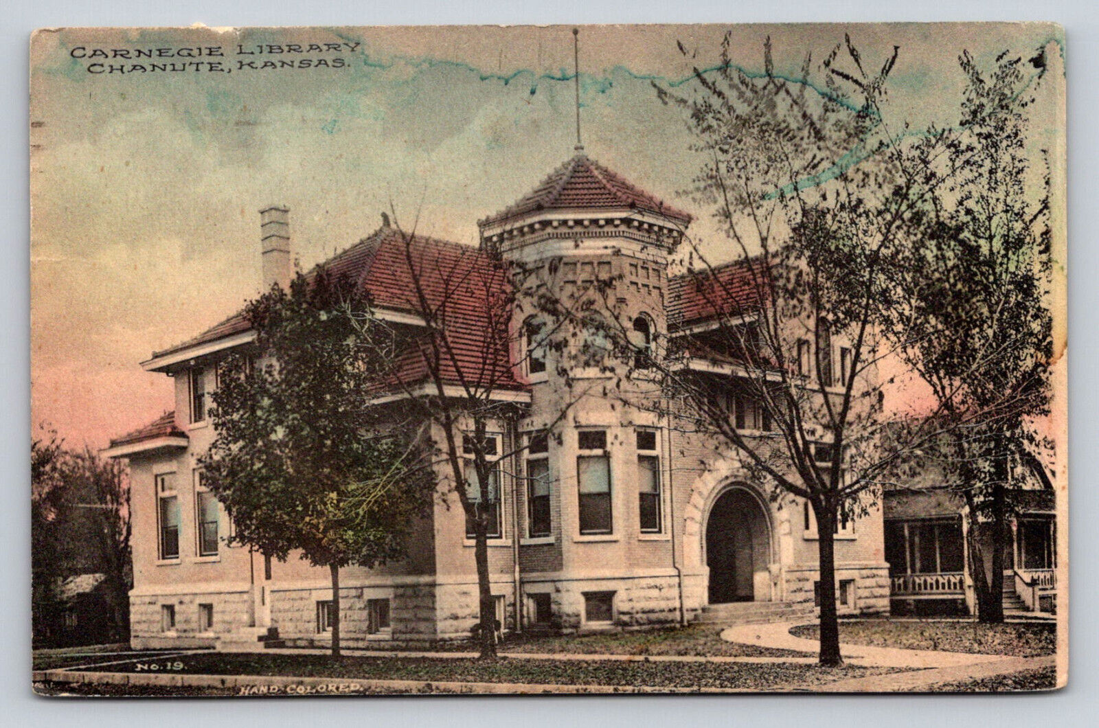 Hand Colored  Carnegie Library Chanute Kansas P809