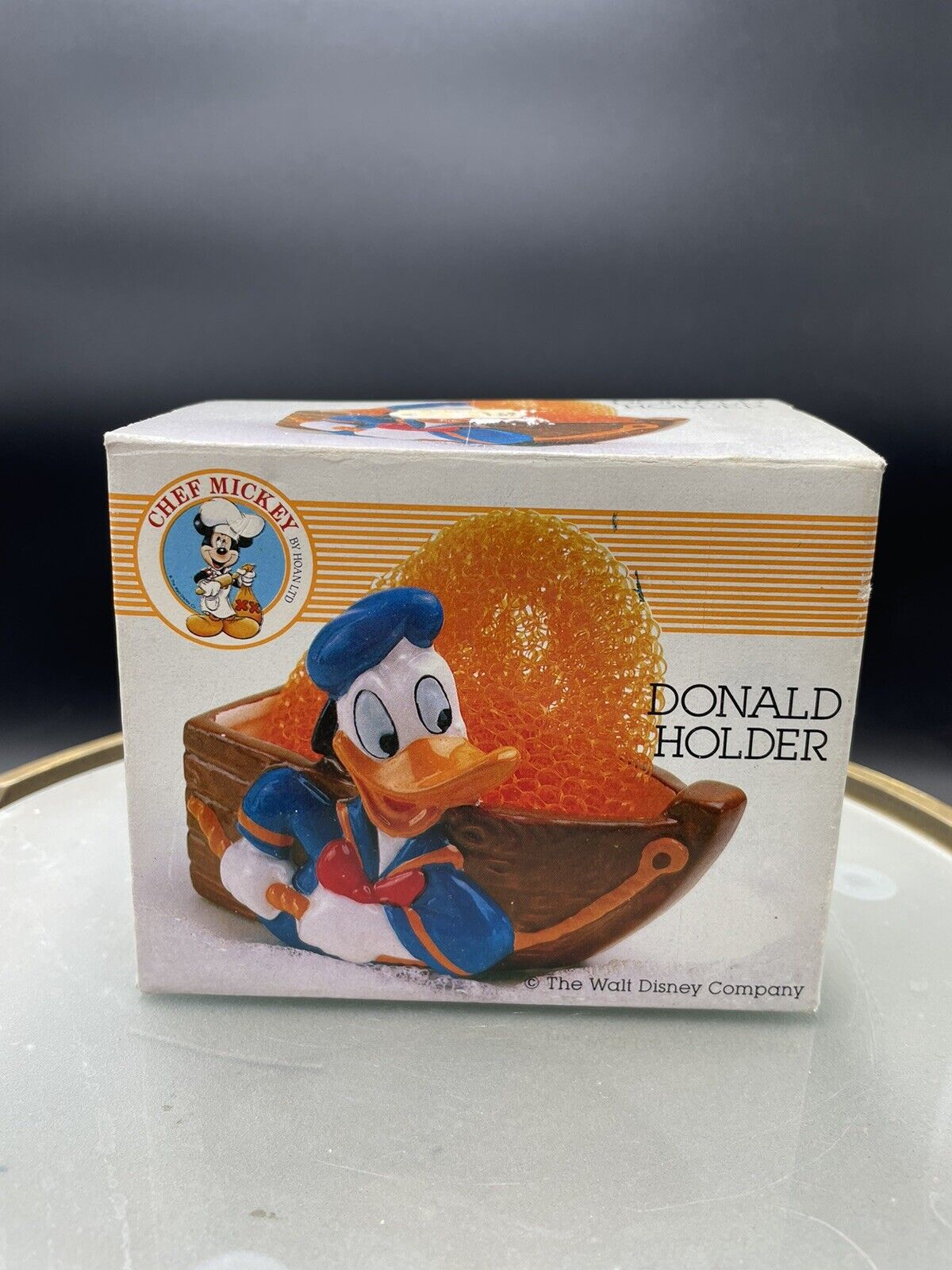 Vintage Donald Duck Ceramic Dish Sponge Soap Paper Clip Holder Chef Mickey NIB