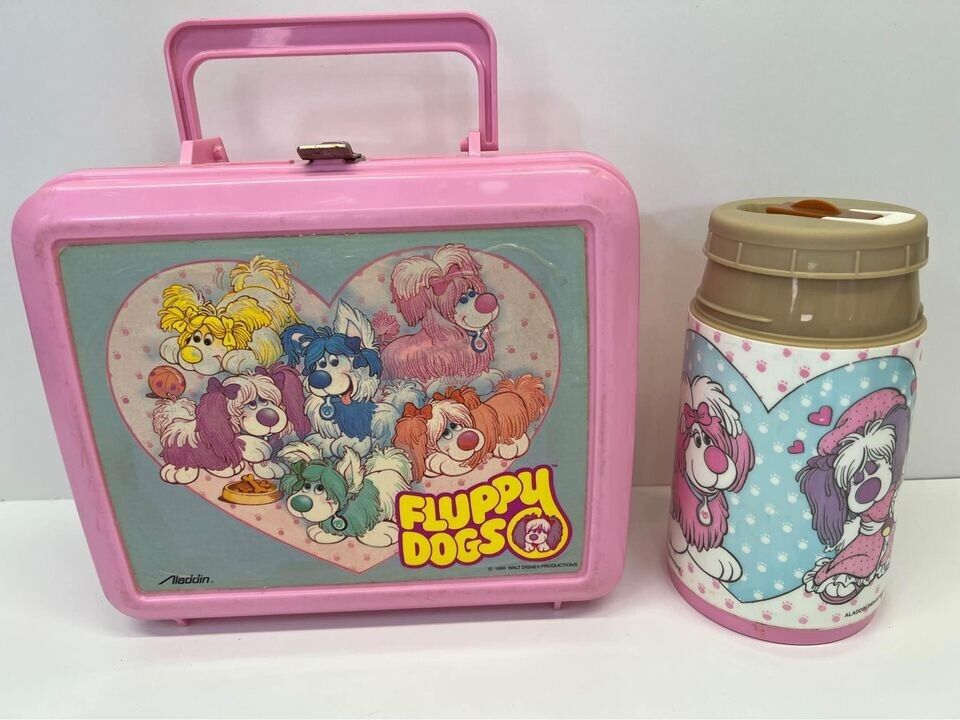 Vintage 80’s 1986 Fluppy Puppies Pink Lunch Box and Thermos Disney