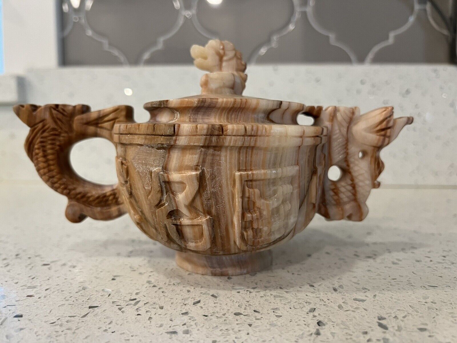 Vintage Stone Dragon teapot. Hand carved. Very detailed . Beautiful Calcite