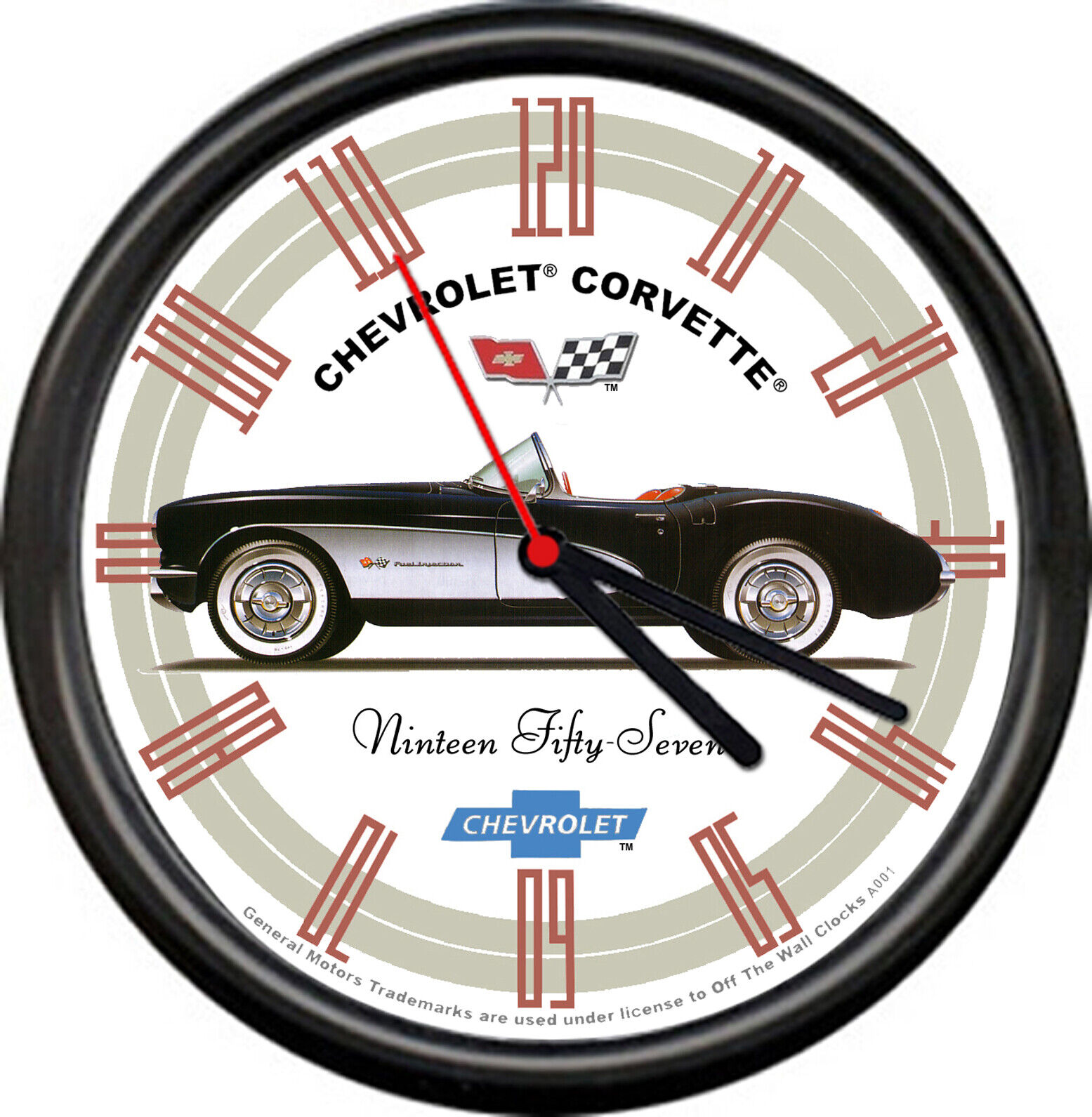 Licensed 1957 Corvette Blk Convertible Chevrolet General Motors Sign Wall Clock