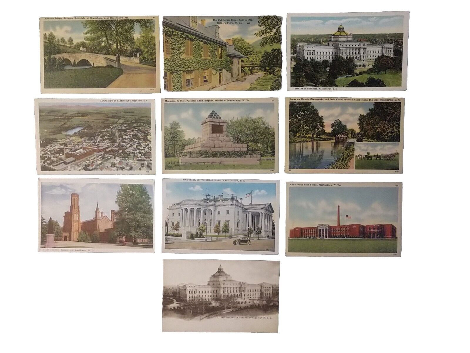 Lot Of 10 Vintage Postcards Washington D.C. MD WV Civil War Etc