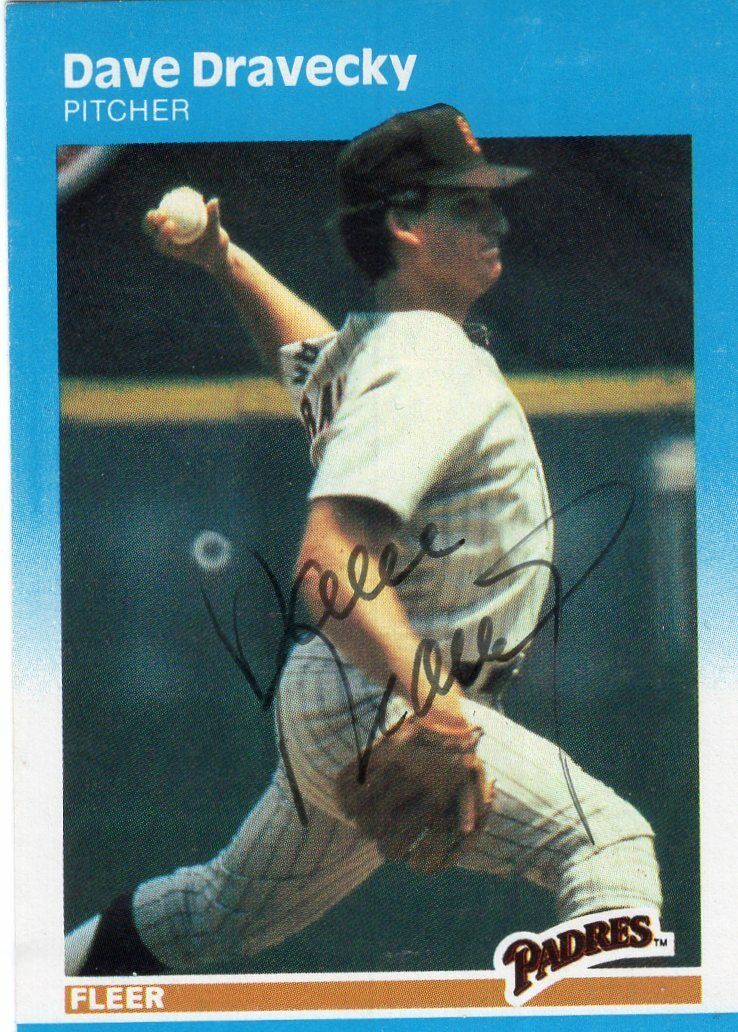 DAVE DRAVECKY Signed 1987 Fleer Baseball Card #412 San Diego Padres