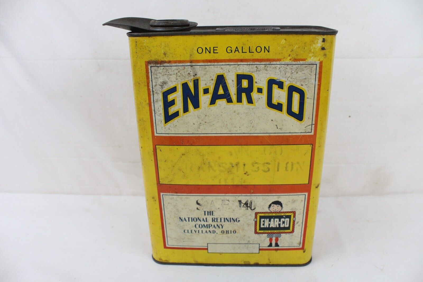 Vintage En-Ar-Co Enarco Motor Oil 1 Gallon Can Flat Gas Transmission SAE 140