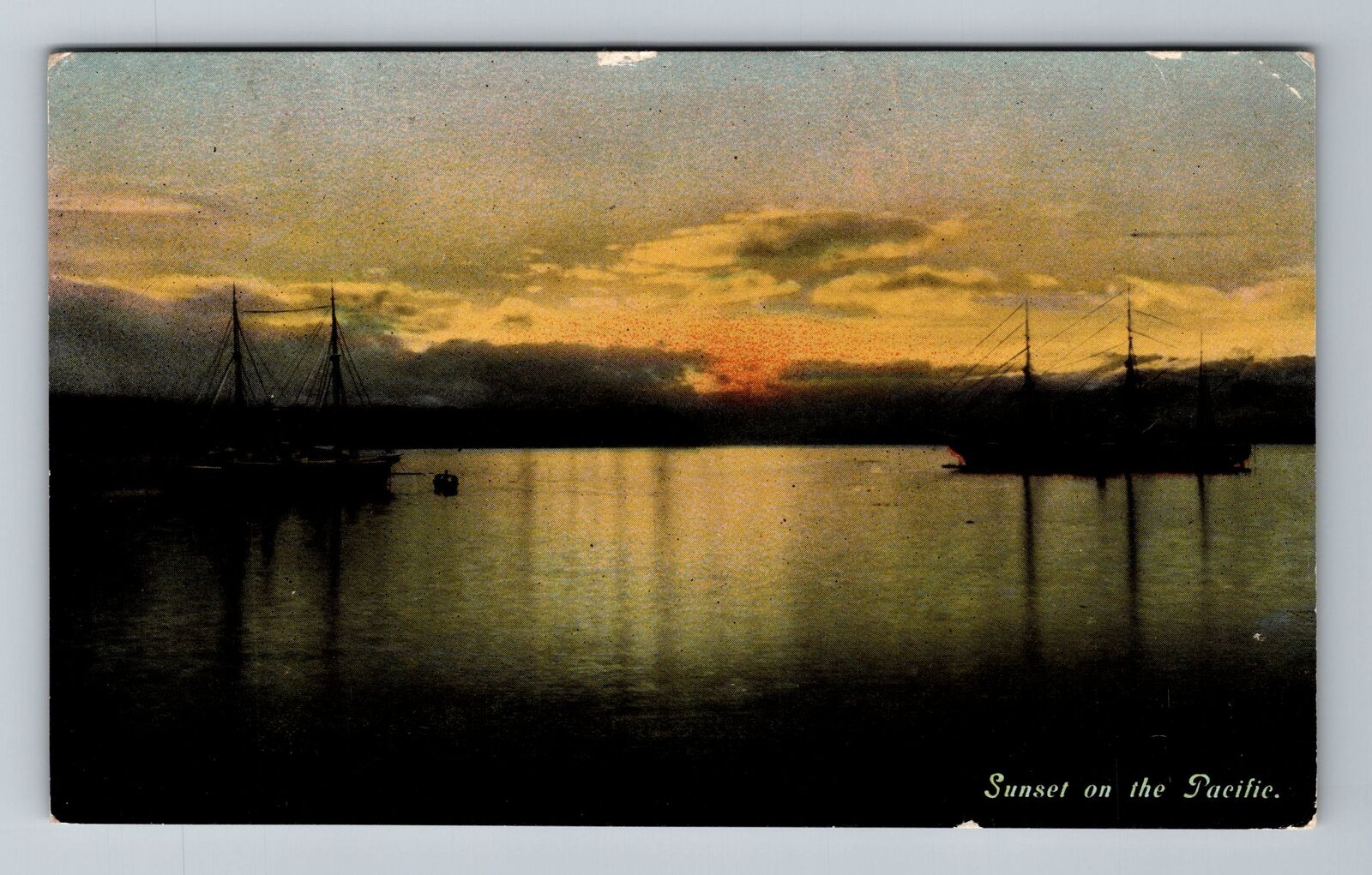 CA-California, Sunset on the Pacific, Ships, c1916, Vintage Postcard