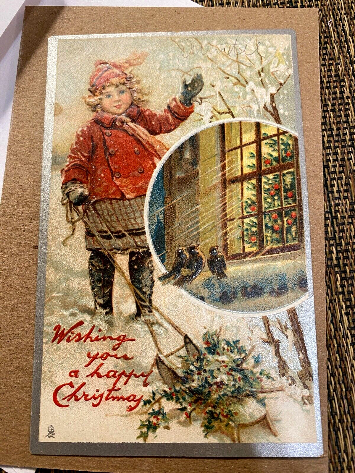 LOT #2 Vintage Tucks Postcard Christmas Little Girl Sled Snow