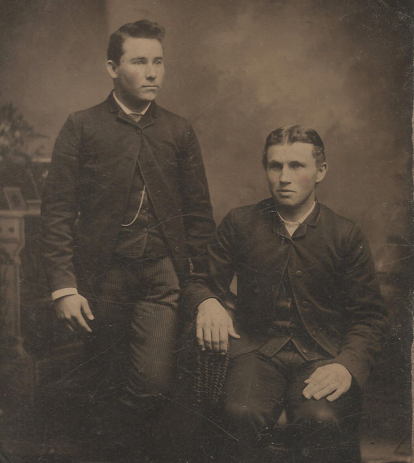 Vintage Antique Tintype Photo Young Men Teen Boys Man Boy Brothers Photograph