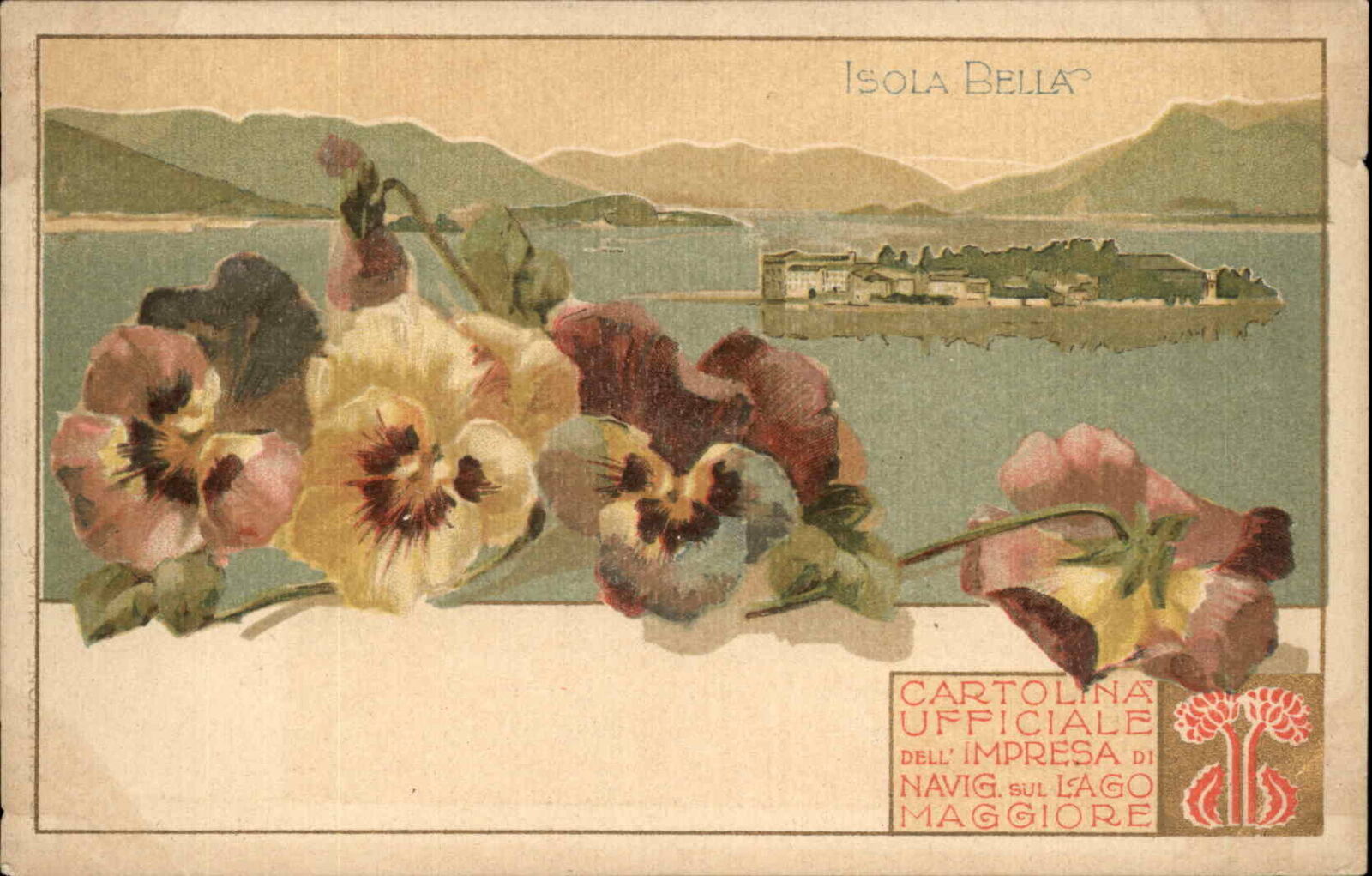 Isola Bella  Lago Maggiore Floral Border Art Nouveau Fine Litho c1900s Postcard