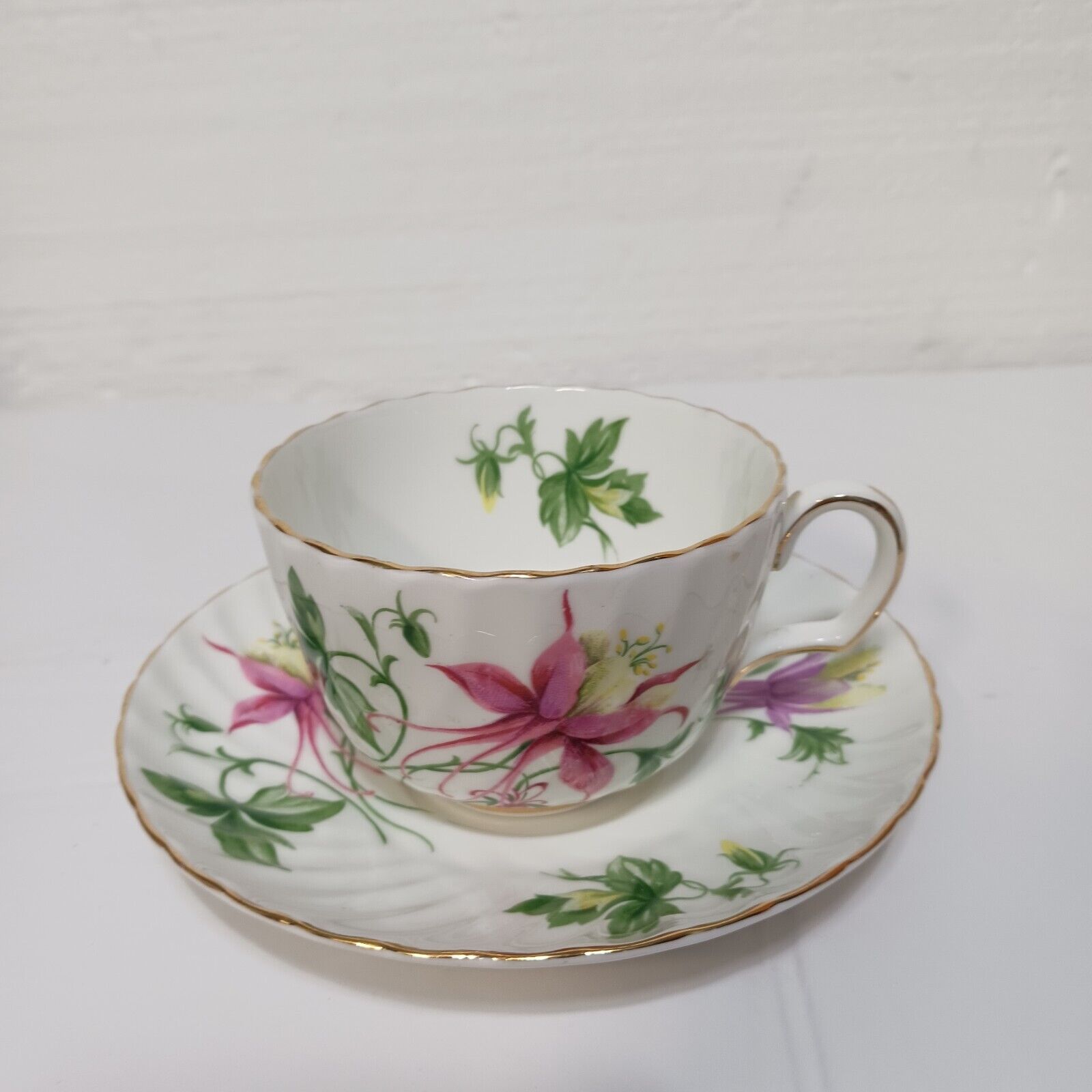 Vintage 1960s Adderley Fine Bone China England Columbine Tea cup  Saucer Floral