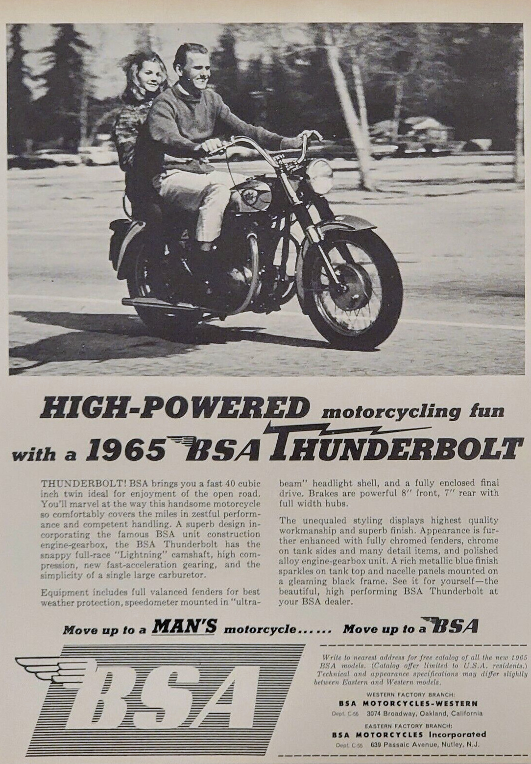 1965 BSA Thunderbolt Original Motorcycle Print Ad