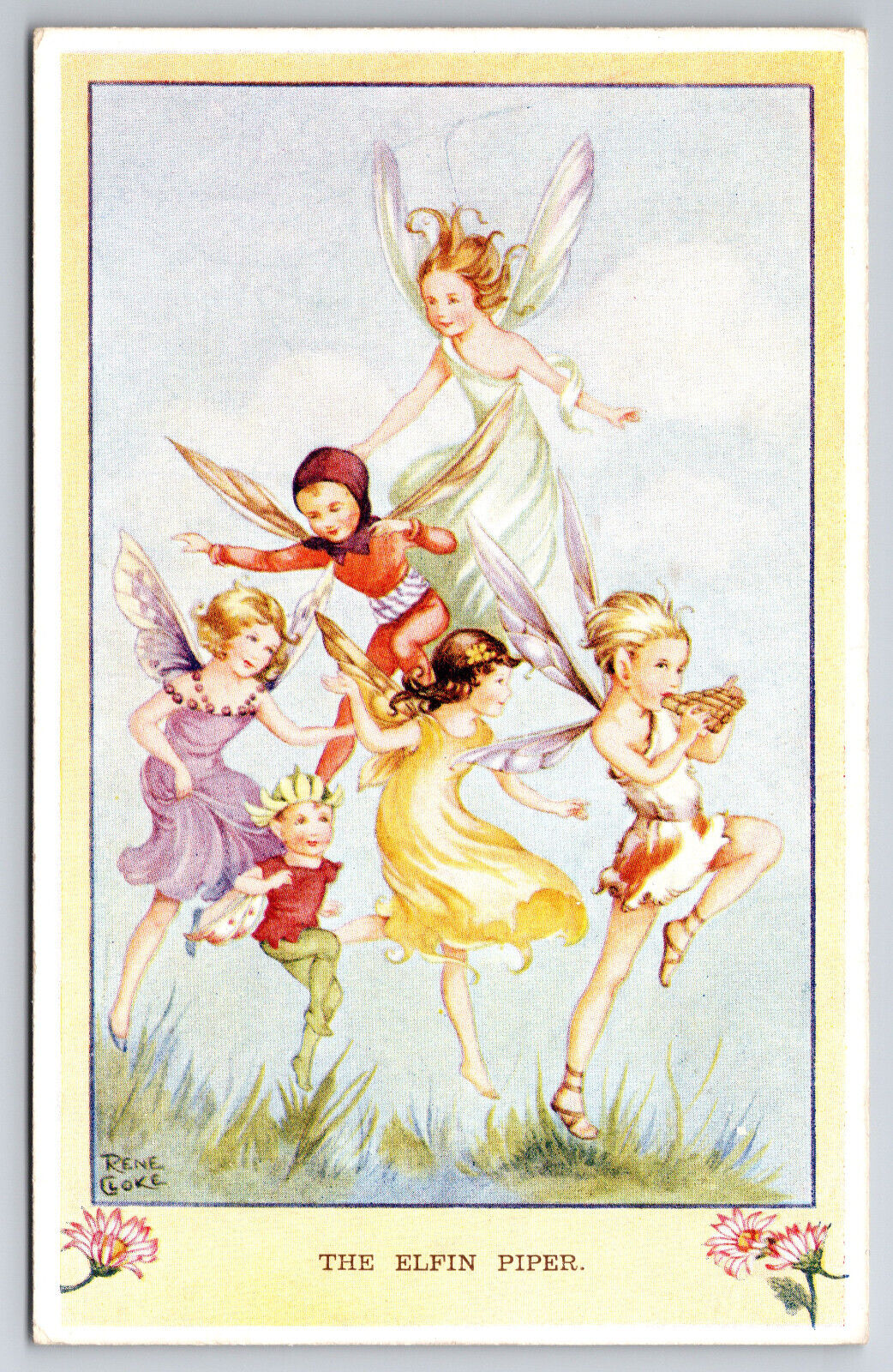 Postcard Signed Rene Cloke, The Elfin Pipers, Fairies