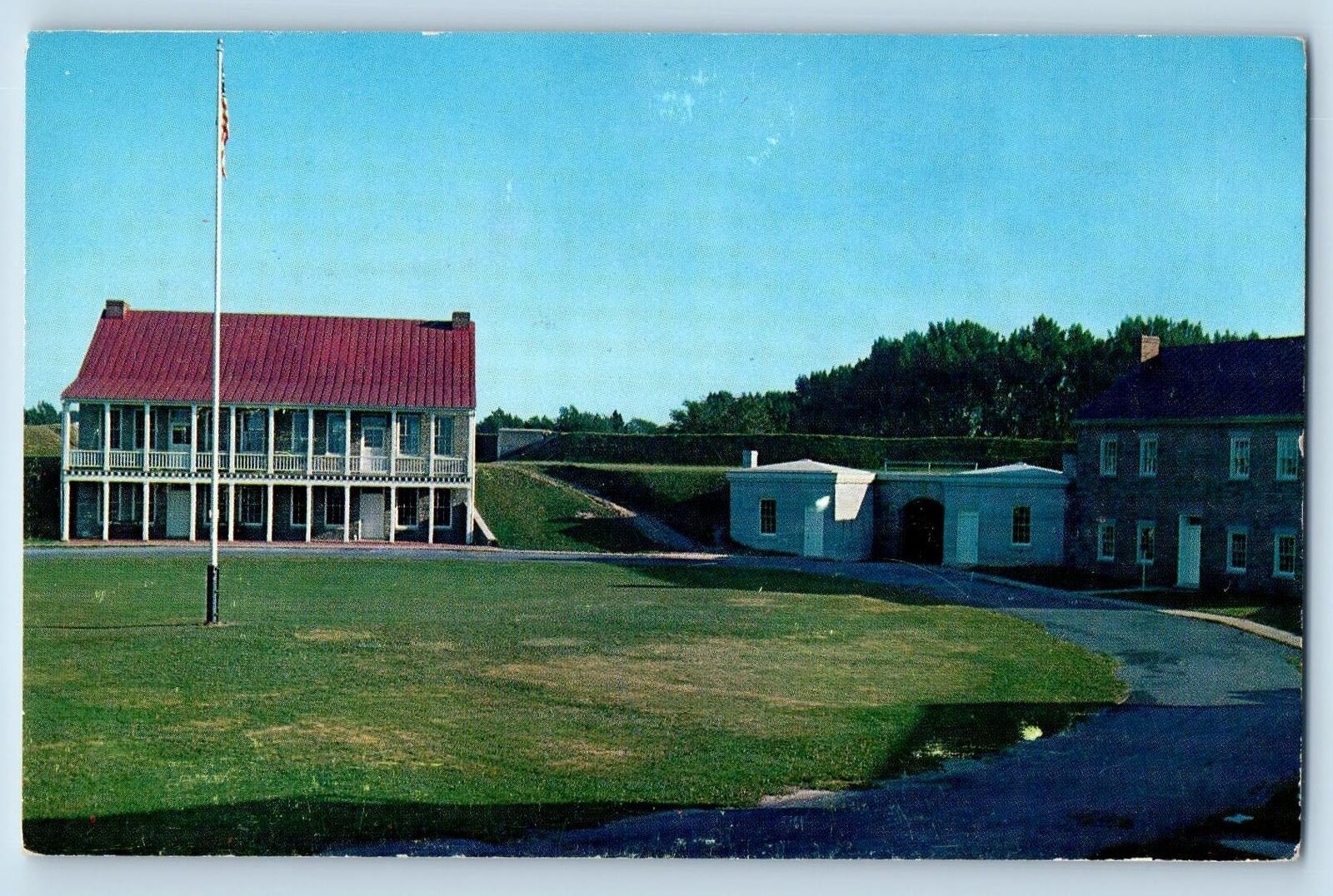 c1950 Interior View Old Fort Ontario Building Flag Pole Oswego New York Postcard