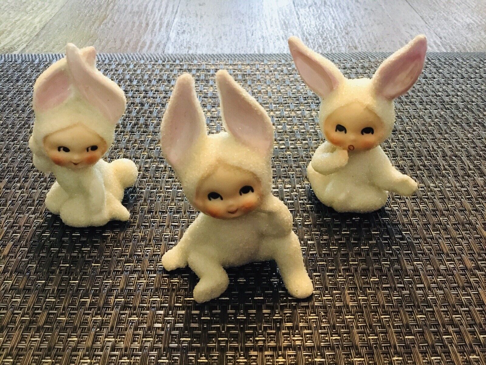 Vintage Set Of 3 Snow Bunny Figurine\'s Japan