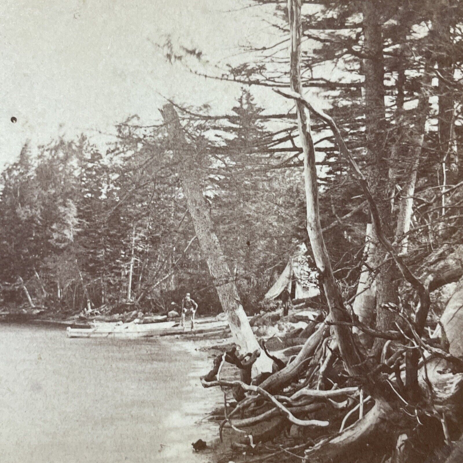 Antique 1860s Hillsborough New Hampshire Shoreline Stereoview Photo Card V2089