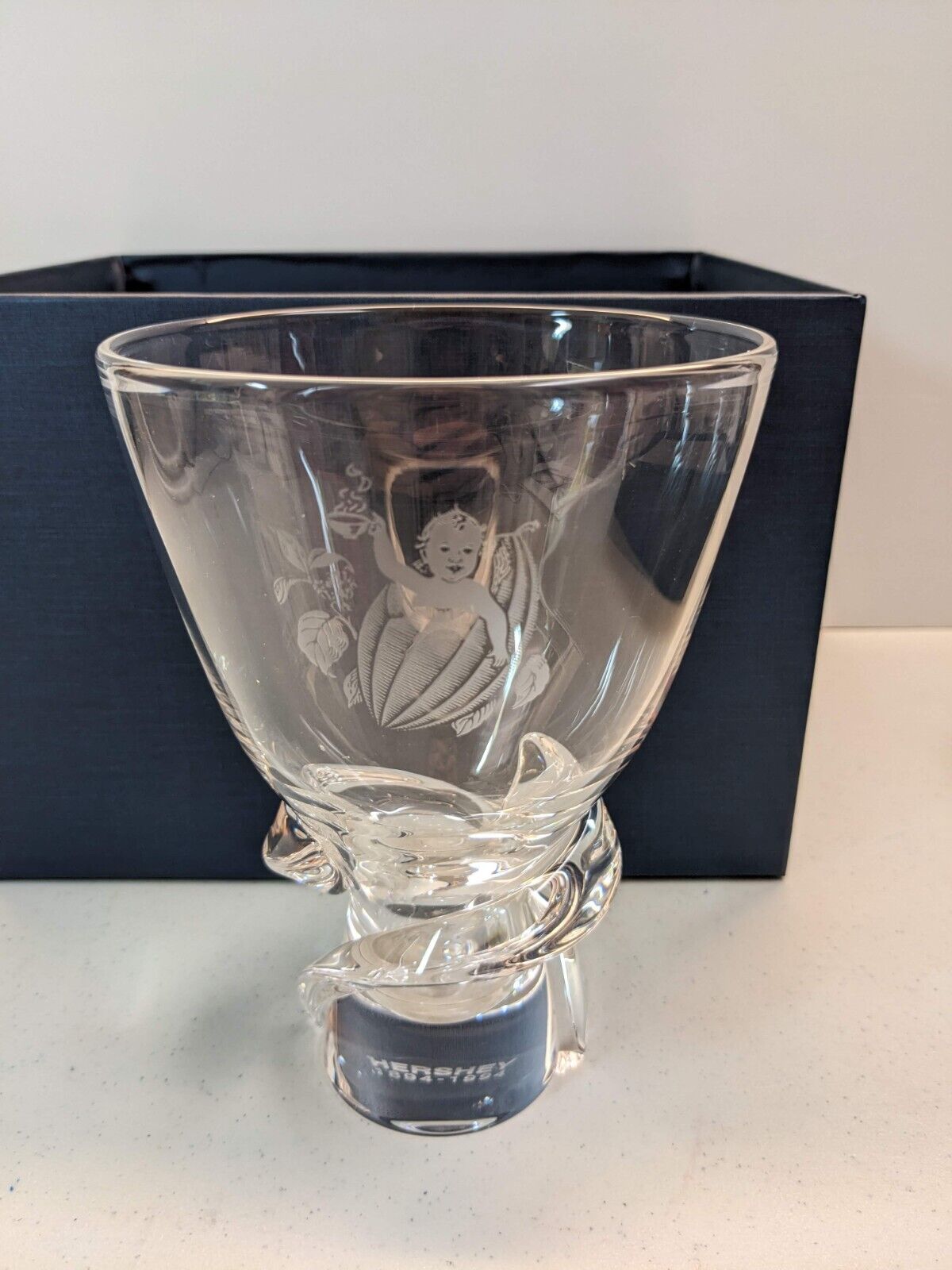 Vintage Steuben Art Glass Vase Hershey PA 100th Anniversary Cocoa Bean Baby 1994