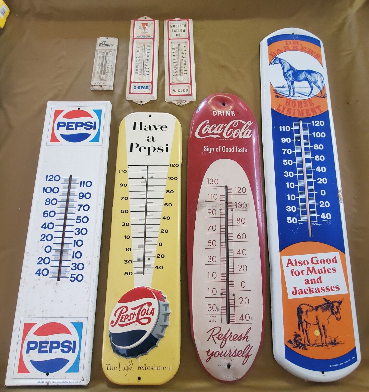 Vintage / Antique Coca-Cola, Pepsi, Dr. Barkers & miscThermometer signs