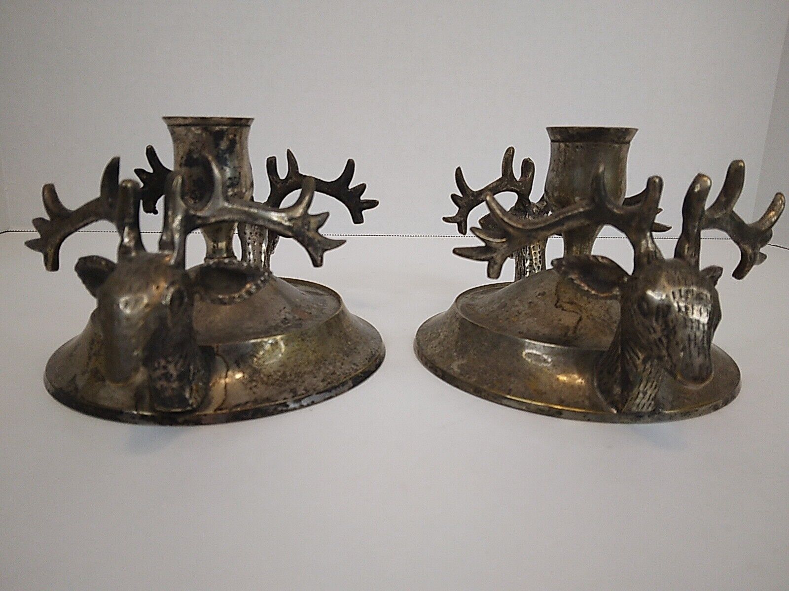 2 International Silver Co Stag Candle Holders