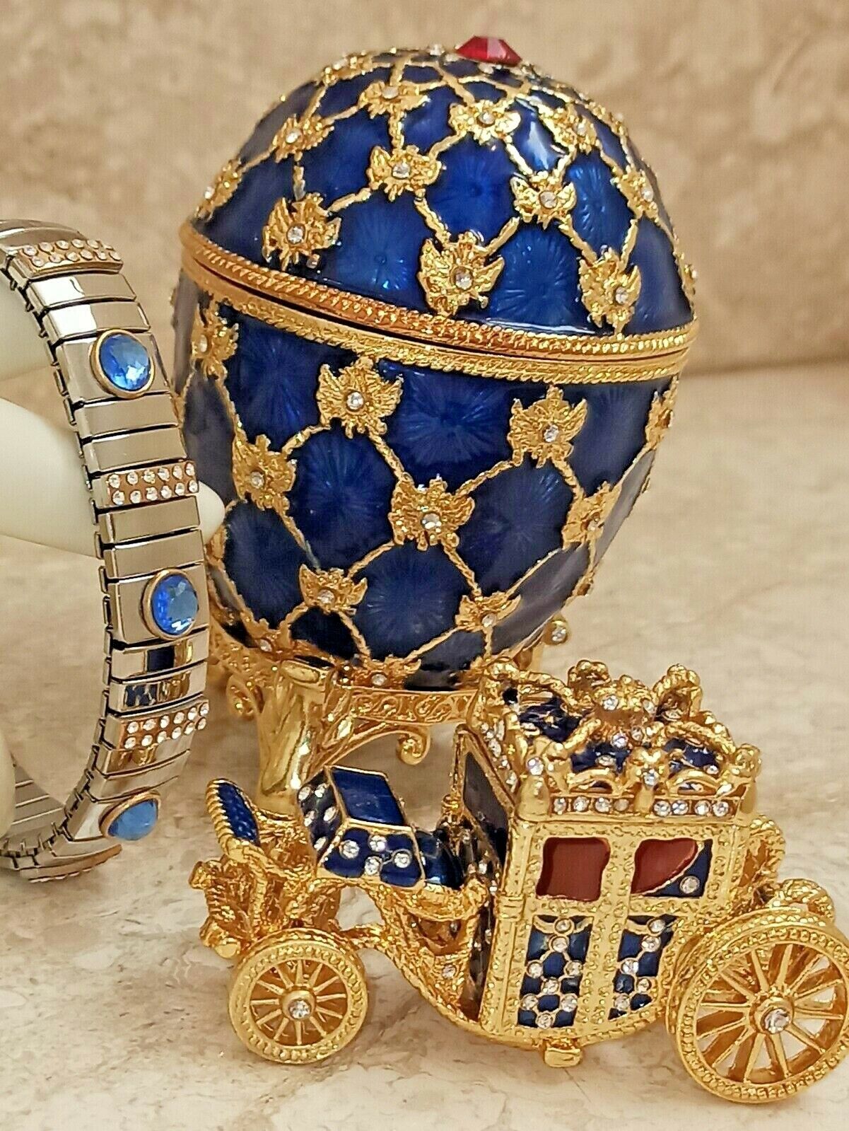 HIs and Her Couples gift Faberge Egg Jewelry box set HANDMADE 24k GOLD 10ct Diam