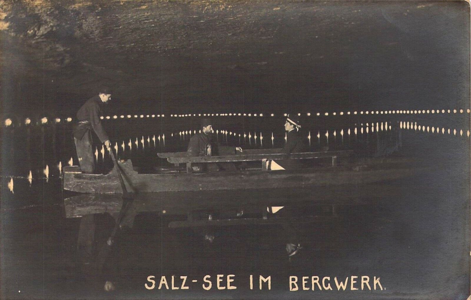 Real Photo 1920\'s, Berchtesgaden, Germany,Rare Salt Mine, Boat, Old Post Card