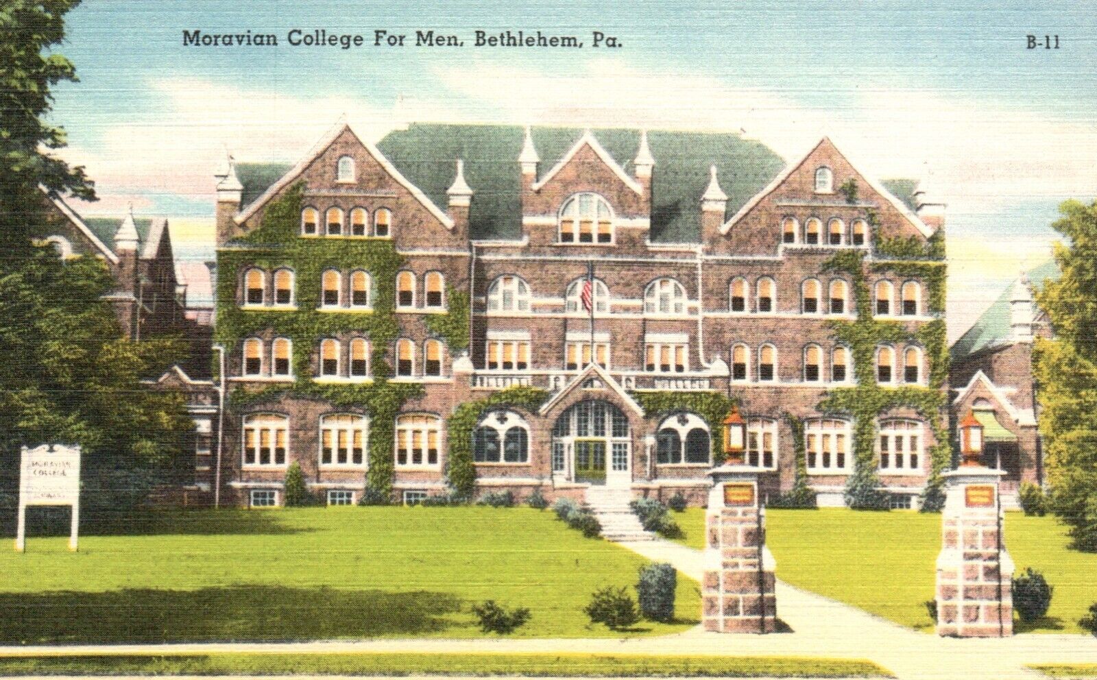 Postcard PA Bethlehem Moravian College for Men Linen Vintage PC J3579