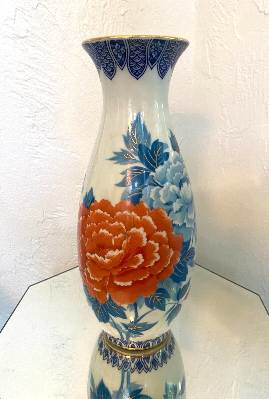 Vintage Porcelain Floral Design Chinese Oriental Vase Chinoiserie Stamped