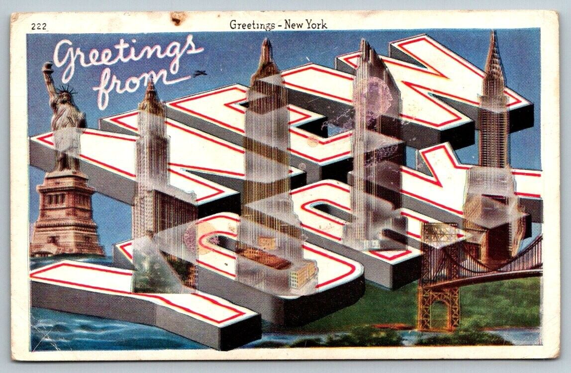 1938 Large Letter  New York    Postcard