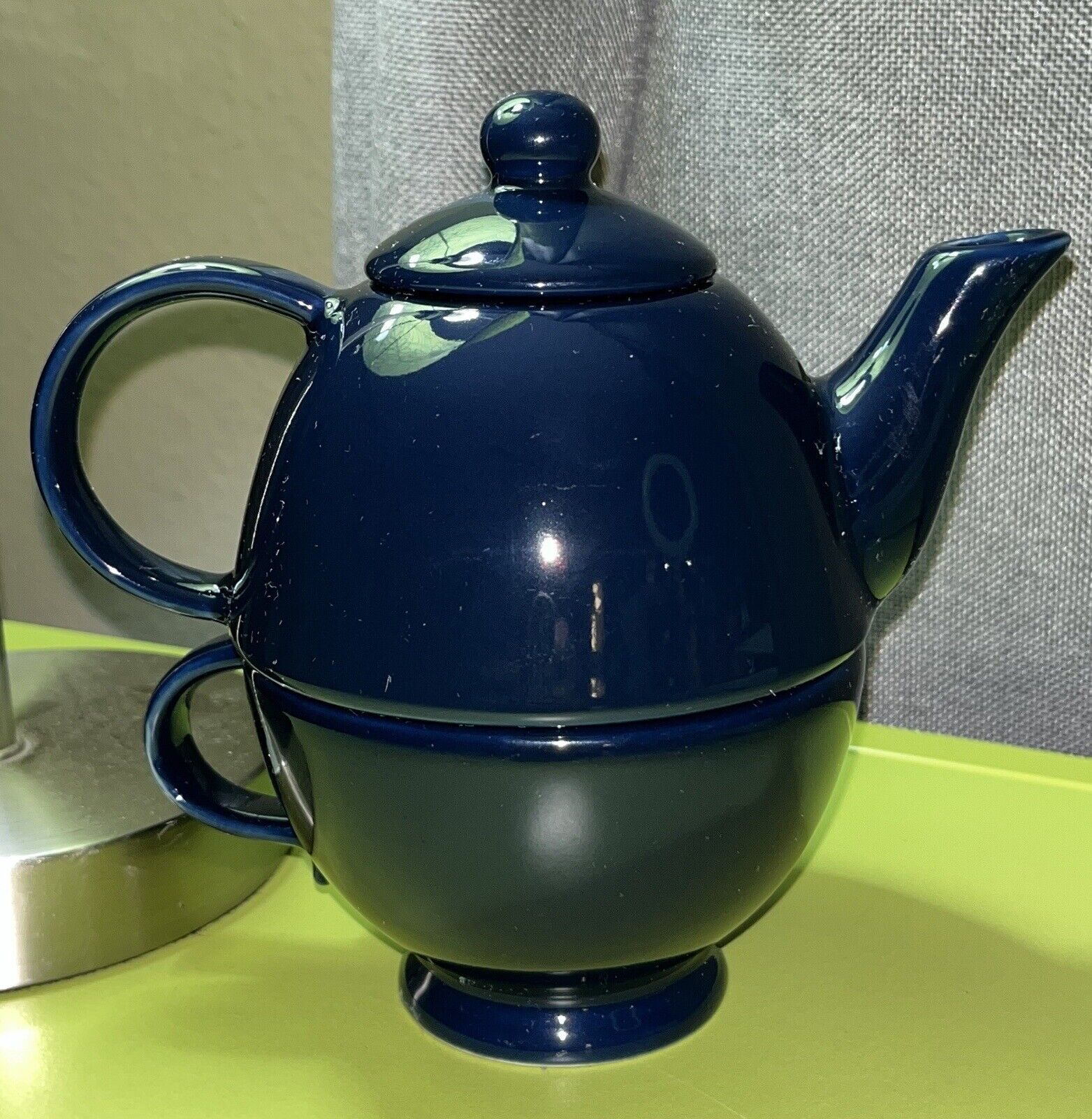 VTG DANSK Teapot for One (1)  Tiered Porcelain Blue NWOT Includes Pot, Cup & Lid